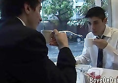 Two lads strip suits for a gay sex date