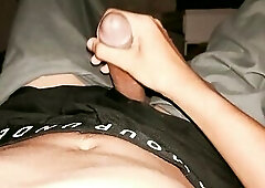 POV Sexy Chap Jerking off His Large Schlong in Taut Gymwear with Loud Groaning Until Giant Ejaculation Explodes