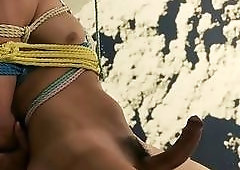 Sensual and playful bondage with a massive load