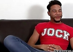 Handsome jock shows off his body and strokes his boner