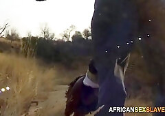 real amateur ebony black afro floozy gets ebony snatch and natural breasts spanked in the outdoors. For full scene, AFRICANSEXSLAVES