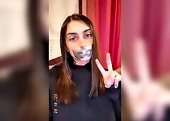 GlitterGiiiirl’s Throat Sealed with Duct Tape Caressing Chastity Cage Beneath Sheer Hose [Preview]