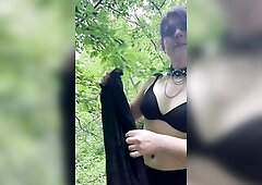 Cute trans stripping in the woods the way nature intended