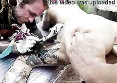 Large boobed tattoo Angel gets Anal Screw during a Tattoo Session - Gaping and ATM