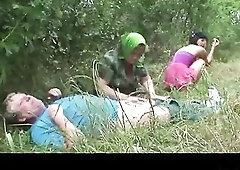 Old Man screws a marvelous teen in the forest during the time that grandma masturbates