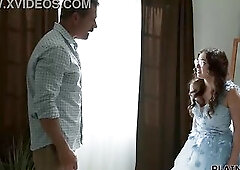 Small teen Leana Lovings is over the moon when her guidance counselor gifted her dresses for free.The perv comes clean and craves smth in return