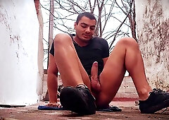 Average body, a big cock man, man masturbating