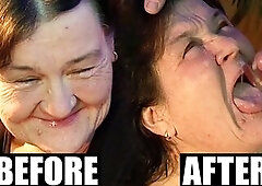 At over 80, the very old lady didn't know that males like to masturbate on sweethearts's faces. At the starting this babe was grinning but b