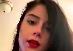 Amateur busty brunette masturbates and does hand job