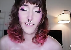 Goth Trans Hottie Nikki Mayhem Gives Hand, Tit and Footjob