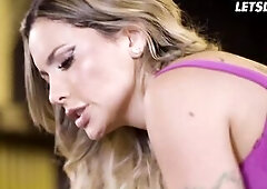 Tattooed Golden-haired in a Purple Suit Gets Drilled Doggy Over a Bar Chair