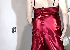 Uk tart Nottstvslut super-hot glossy crimson satin ash-blonde sissy