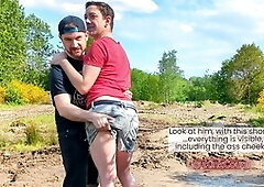 Nasty studs enjoy amateur gay public golden shower fuck fest