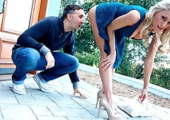 Big-boobed blonde Katie Morgan likes hard sex on the sofa