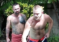 BearBack: Chandler Scott accompanied by Ago Viera bareback throat fuck