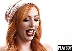 Corpulent redhead aged podcast interview and bushy vagina fingering