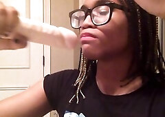 Shemale gags on 9 Inch vibrator