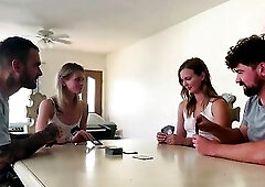 Wanna play disrobe poker? Our allies lose, and we end up swapping partners!