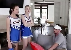 Blonde teen and her bffs getting fucked by their team couch