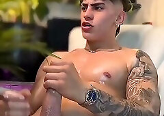 Tattoo Hunk Stroking His Big Dick