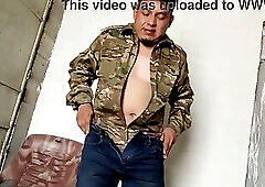 Amateur straight tactical guy pulling his cock Spanish