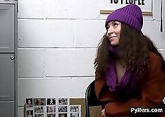 Curly Latina suspect sucks officers cock