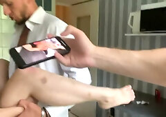 Muscular bearded man takes his partner hard in the kitchen during a secret encounter
