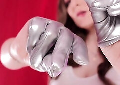 ASMR: silver leather PVC gloves
