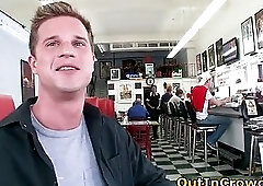 Horny Twinks having Gay Sucking and Fucking on the Public toilet