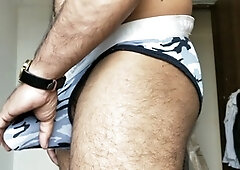 Hungry guy with massive meat and a massive booty gets naughty in sexy panties