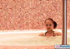 Teen Paris Milan in a hot tub bikini just to tease you