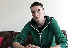 Pale-skinned young hottie cumming with a dick in his ass