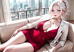 When the blond corporate boss meets the slothful silver-braided cutie, this sun-drenched bedroom roleplay is just starting. The scene opens with her c