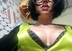 Chantal embodies her dominant stepmom persona in a solo bathroom worship session