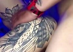 Gorgeous brunette shemale takes big cock