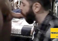 Sub sucking and feeding on his man's load 4