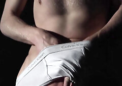 Erotic body movement wearing a white brief by Blonde twink JackÂ 