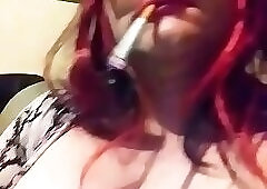 Chloe giving a Black Dildo a Smoking Blowjob