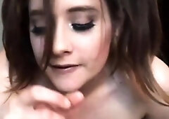 Brunette teen swallowing cum in POV blowjob