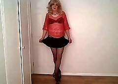 Black pantyhose and bra
