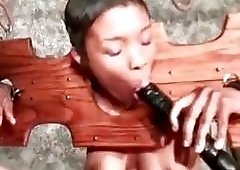 Busty bound ebony babe destroyed by a device BDSM porn