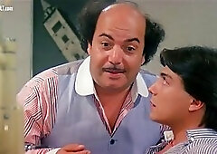 Classic babe, with nice tits is pleasing her shy lover, while his step mom is watching