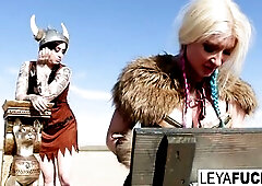 Leya the Viking takes a gold trophy up her butt