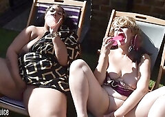 Interracial Lesbo Rooftop Cum Party starring SexySpice36 and Juliet Redhead