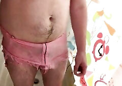 Large Abdomen Sissy Showering in Pants! Hirsute Butt Shake, Tummy Bulge Fetish
