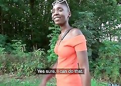 Public Agent - Afro woman with curly cunt and large butt cums hard on my large dong in amateur POV outdoor action