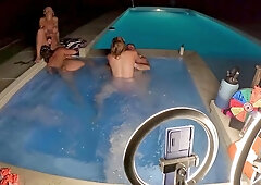 Hot Tub Orgy with GFs Twisting Bodies in Steamy Suburban Backyard Bliss