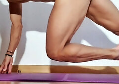 Stud milking while doing bare yoga - pushup contest