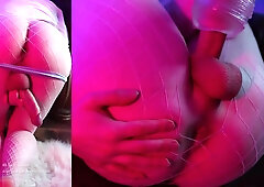 Femboy Edges Huge Cock And Fucks Fleshlight In Pink Fishnets