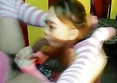 Amateur Asian shemale gets drilled and sucks dick on webcam